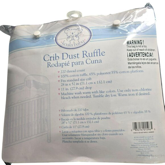 Koala Baby Crib Dust Ruffle Cotton 28 X 52 Inches Lavender Purple NIP JJ3978 - Picture 4 of 5